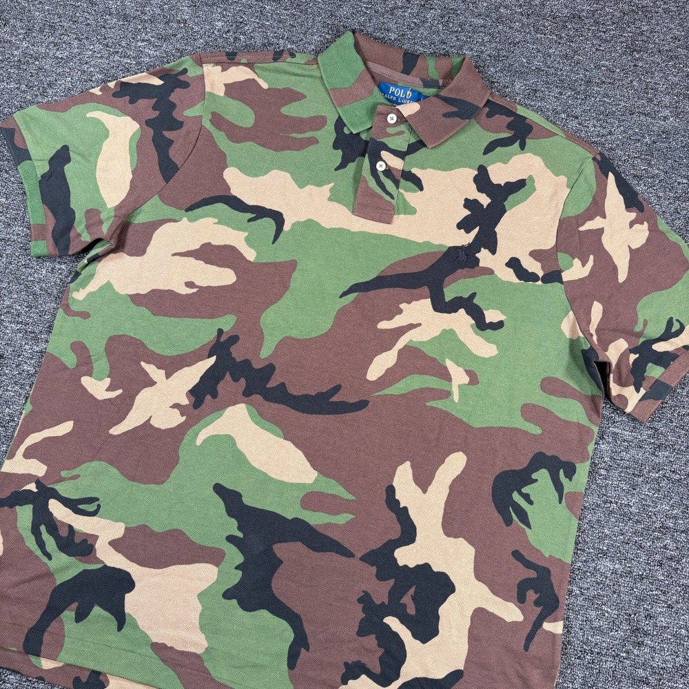 Polo Ralph Lauren Polo Shirt Mens Large Green Camo Classic Fit Short Sleeve NWOT